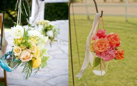 dekoracje ślubne, wazoniki, szpaler, kwiatki
